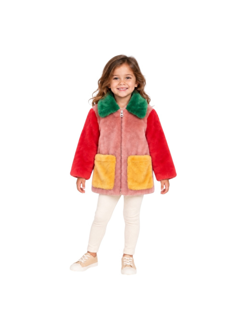 Stella McCartney Kids Girls 4Y Colorblock Faux Fur Coat Multicolor